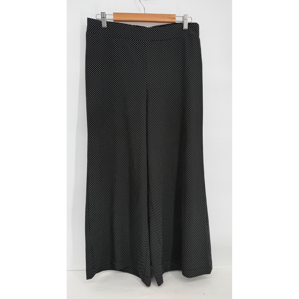 Adrianna Papell Womens Black Polka Dot Wide Leg Career Pants Sz L